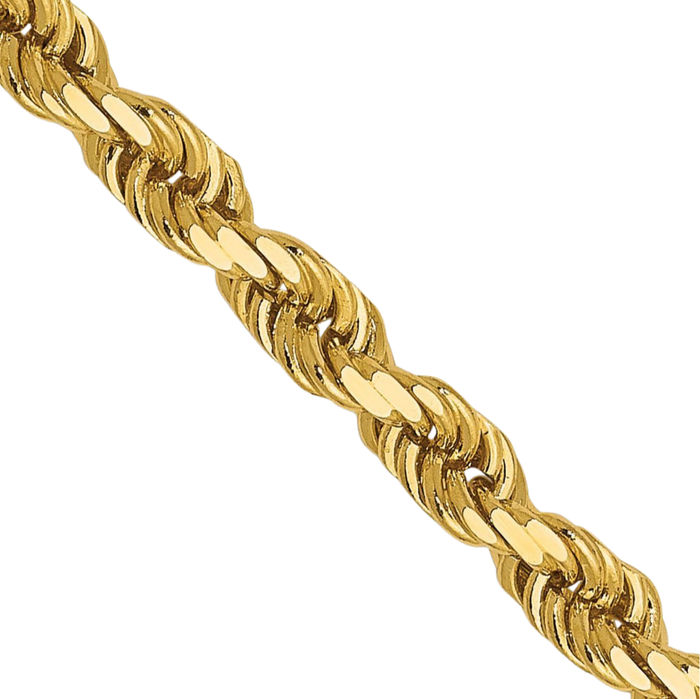 14K Solid Yellow Gold 3mm Rope Chain Twisted Link Necklace