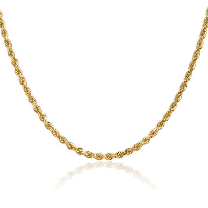 14K Solid Yellow Gold 3mm Rope Chain Twisted Link Necklace