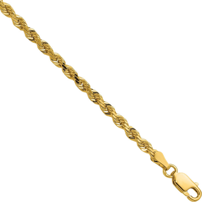 14K Solid Yellow Gold 3mm Rope Chain Twisted Link Necklace