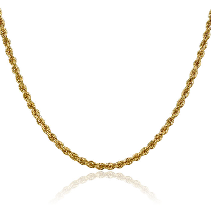 14K Solid Yellow Gold 3mm Rope Chain Twisted Link Necklace