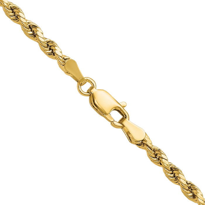 14K Solid Yellow Gold 3mm Rope Chain Twisted Link Necklace