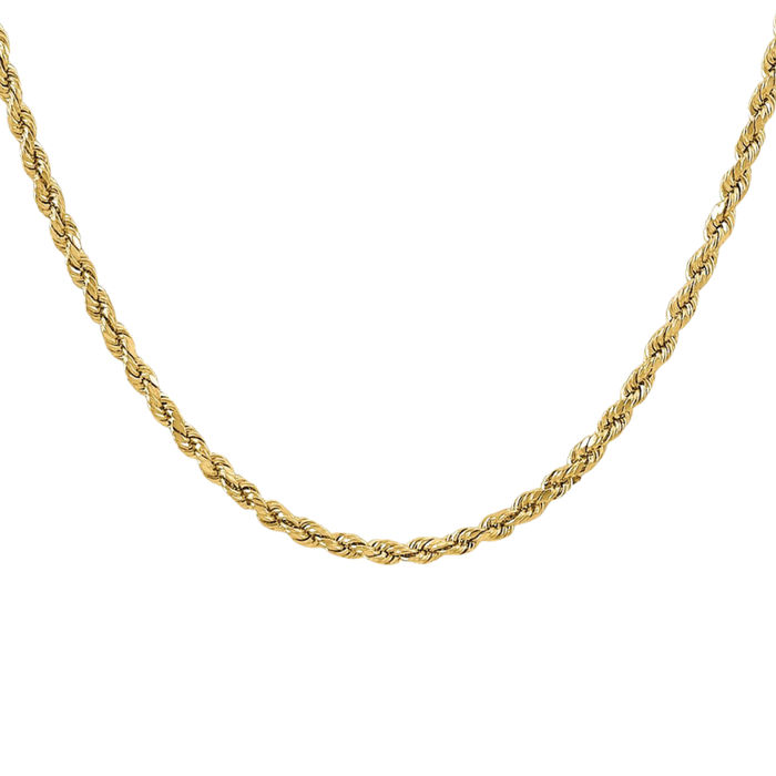 14K Solid Yellow Gold 3mm Rope Chain Twisted Link Necklace