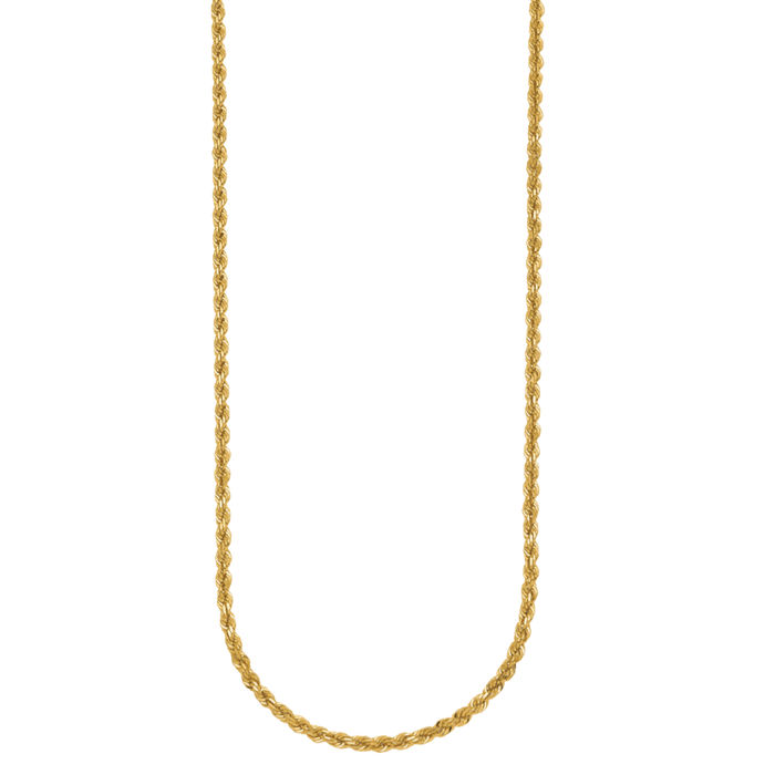 14K Solid Yellow Gold 3mm Rope Chain Twisted Link Necklace