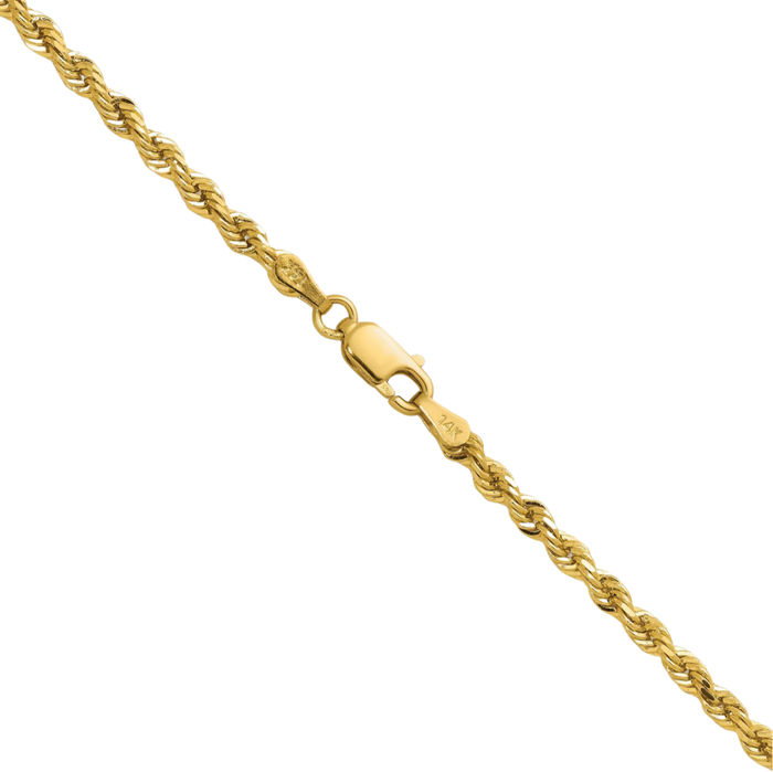 14K Solid Yellow Gold 3mm Rope Chain Twisted Link Necklace