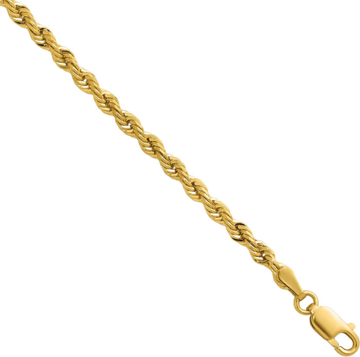 14K Solid Yellow Gold 3mm Rope Chain Twisted Link Necklace