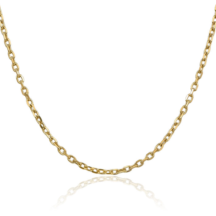 14K Solid Yellow Gold 3mm Round Cable Rolo Link Chain Belcher Necklace