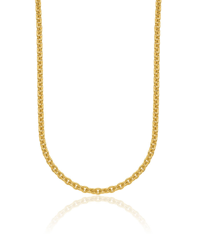 14K Solid Yellow Gold 3mm Round Cable Rolo Link Chain Belcher Necklace