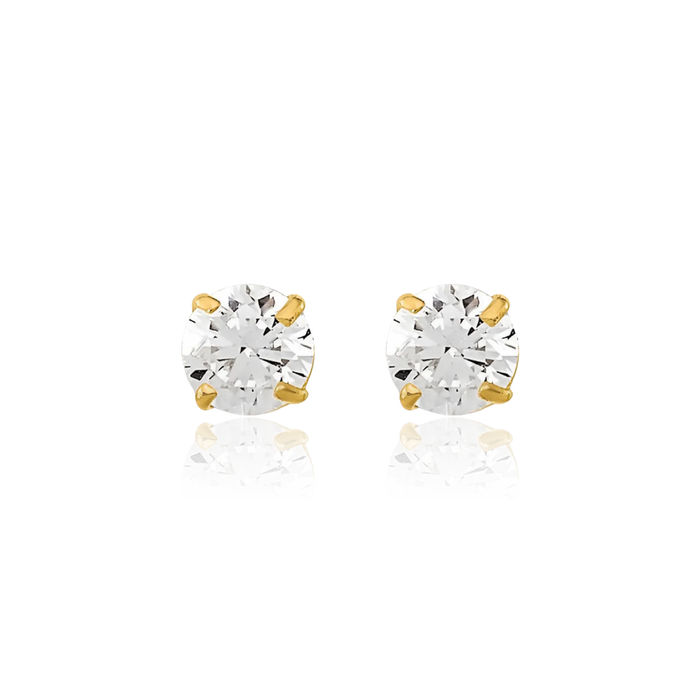 14K Solid Yellow Gold 3mm Round Cubic Zirconia CZ Stud Earrings