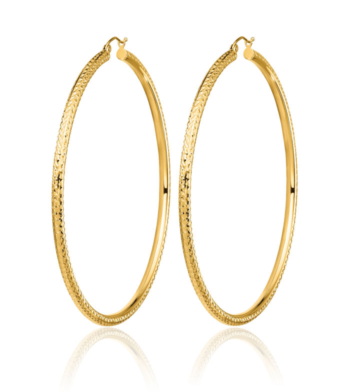 14K Solid Yellow Gold 3mm Round Extra Large Hoop Earrings