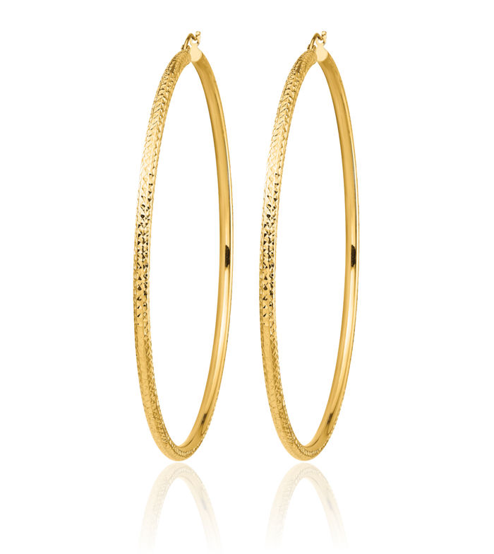 14K Solid Yellow Gold 3mm Round Extra Large Hoop Earrings