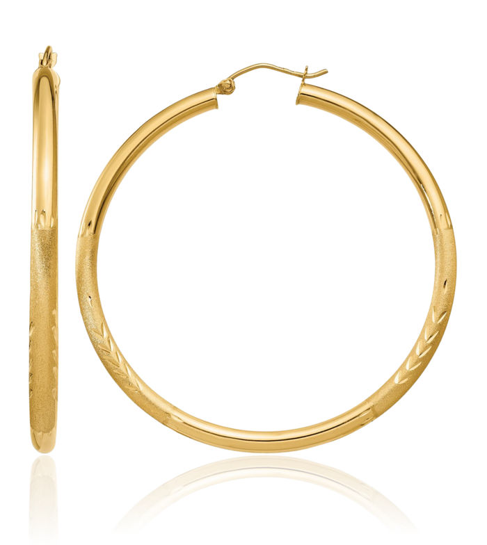 14K Solid Yellow Gold 3mm Round Large Hoop Earrings