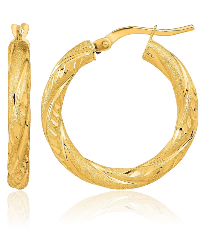 14K Solid Yellow Gold 3mm Round Medium Hoop Earrings