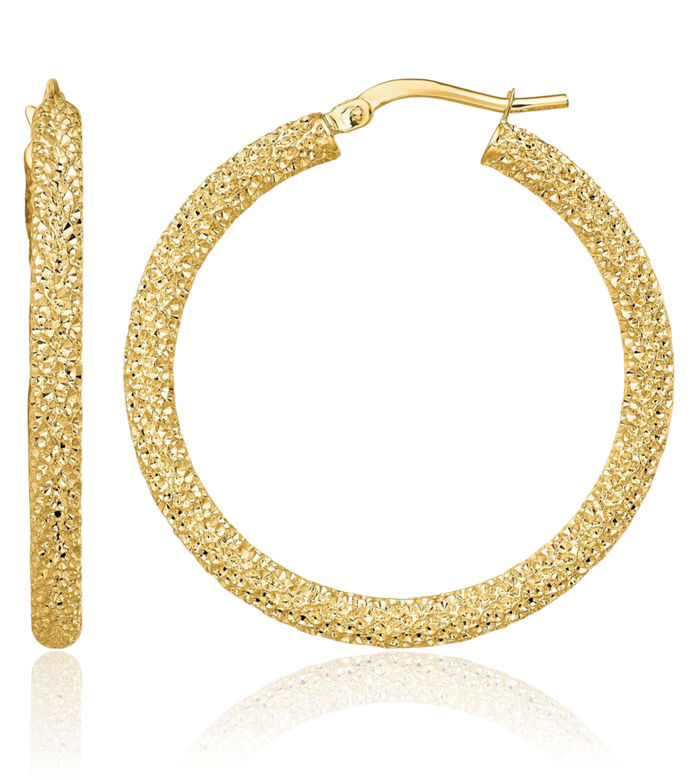 14K Solid Yellow Gold 3mm Round Medium Hoop Earrings