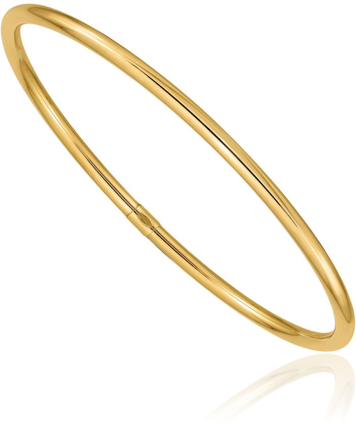 14K Solid Yellow Gold 3mm Round Tube Slip On Bangle Bracelet