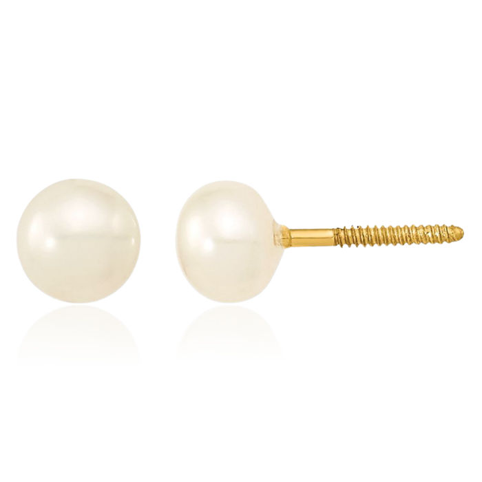 14K Solid Yellow Gold 3mm Round White Freshwater Cultured Pearl Necklace Bracelet Stud Earrings Set