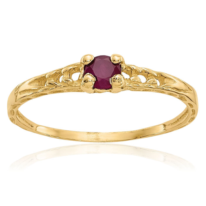 14K Solid Yellow Gold 3mm Red Ruby Ring July Birthstone Jewelry