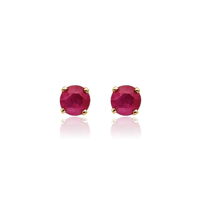 14K Solid Yellow Gold 3mm Red Ruby Studs Gemstone Solitaire Earrings July Birthstone Jewelry