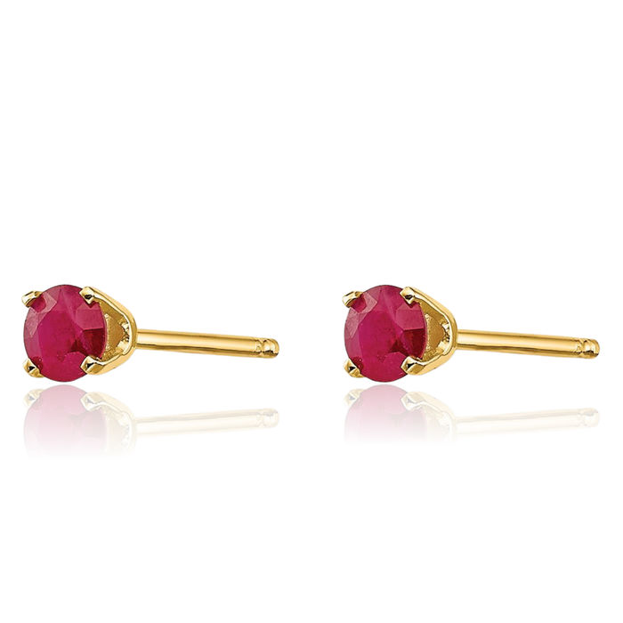 14K Solid Yellow Gold 3mm Red Ruby Studs Gemstone Solitaire Earrings July Birthstone Jewelry