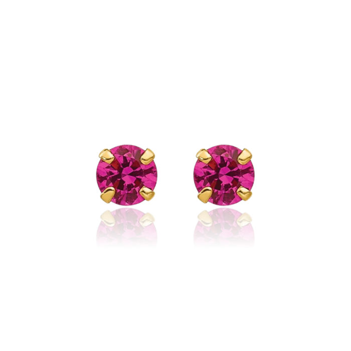 14K Solid Yellow Gold 3mm Red Ruby Studs Gemstone Earrings July Birthstone Jewelry