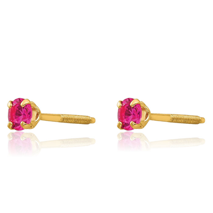 14K Solid Yellow Gold 3mm Red Ruby Studs Gemstone Earrings July Birthstone Jewelry