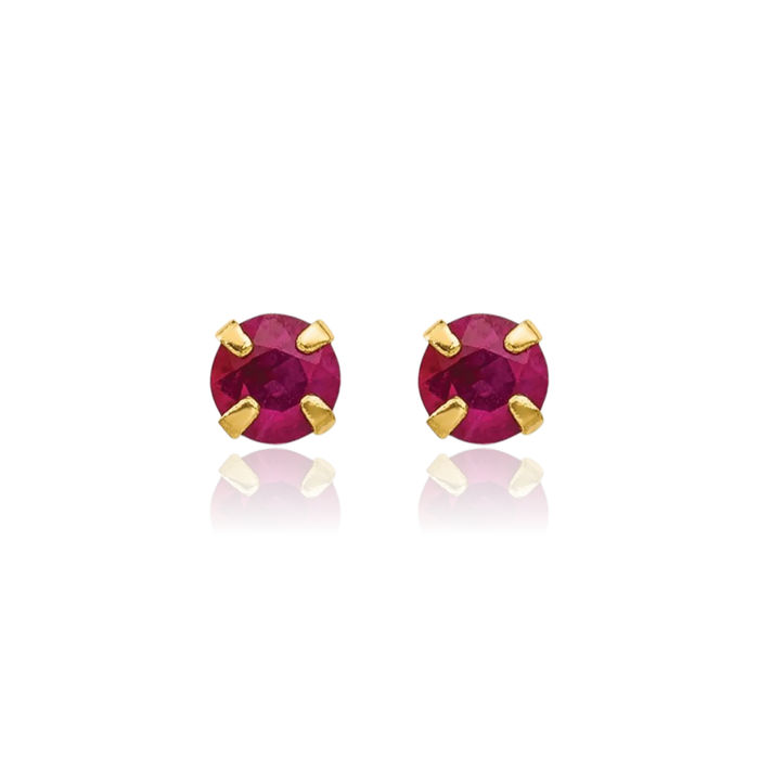 14K Solid Yellow Gold 3mm Red Ruby Studs Gemstone Earrings July Birthstone Jewelry