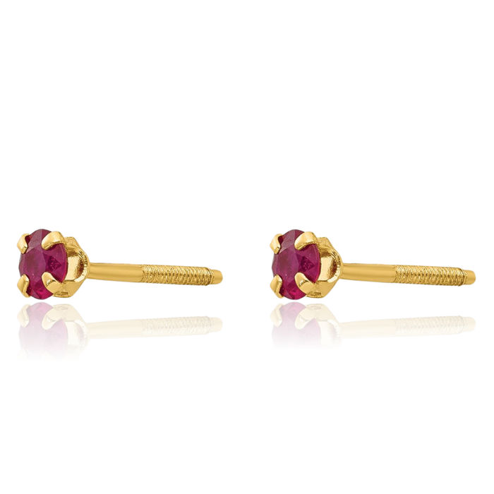 14K Solid Yellow Gold 3mm Red Ruby Studs Gemstone Earrings July Birthstone Jewelry