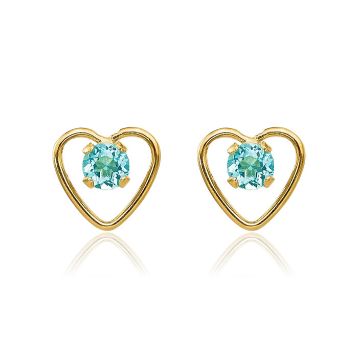 14K Solid Yellow Gold 3mm Sky Blue Topaz Heart Stud Earrings December Birthstone Jewelry