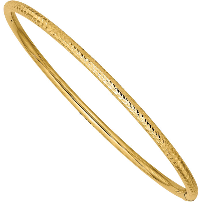 14K Solid Yellow Gold 3mm Tube Slip On Bangle Bracelet