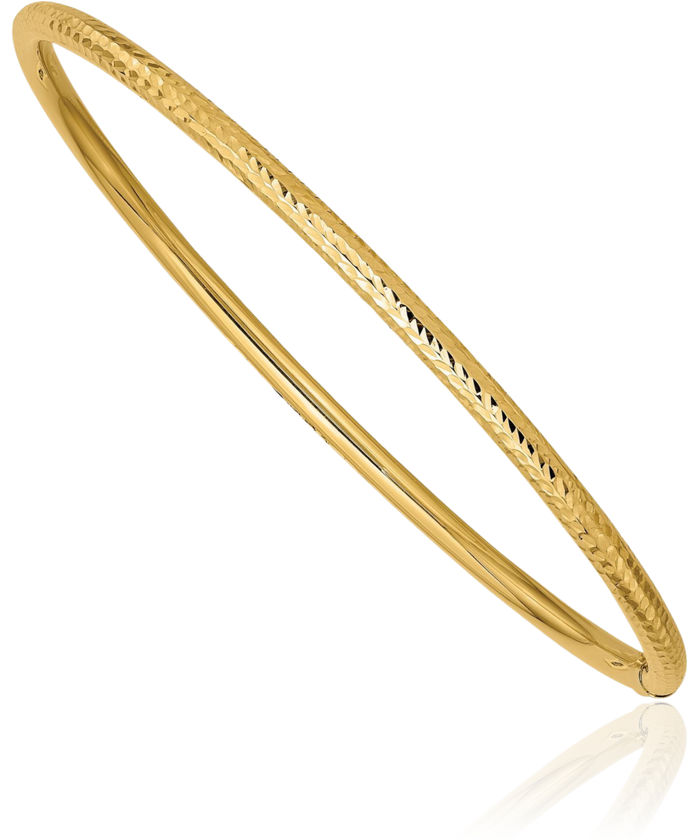 14K Solid Yellow Gold 3mm Tube Slip On Bangle Bracelet