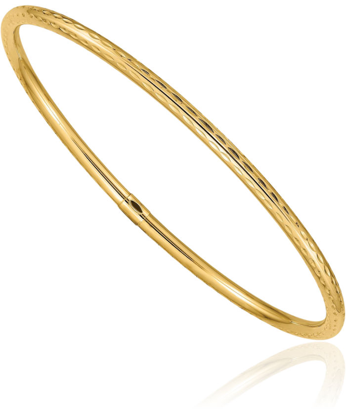 14K Solid Yellow Gold 3mm Tube Slip On Bangle Bracelet