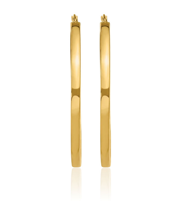 14K Solid Yellow Gold 3mm Square Round Extra Large Hoop Earrings