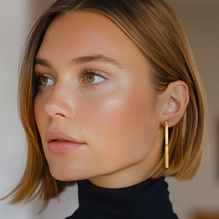 14K Solid Yellow Gold 3mm Square Round Extra Large Hoop Earrings