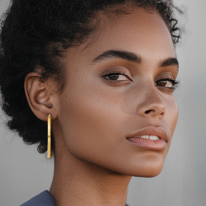 14K Solid Yellow Gold 3mm Square Round Extra Large Hoop Earrings