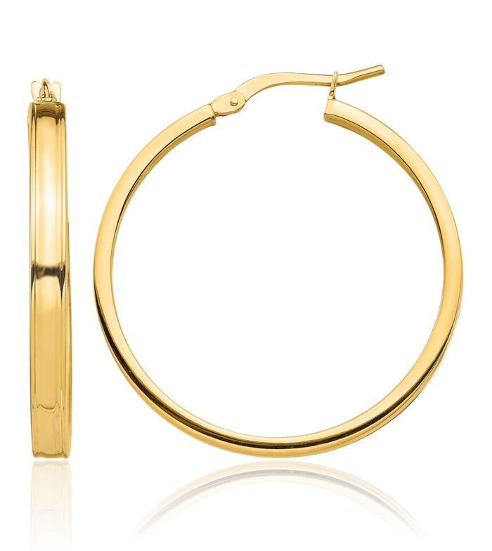 14K Solid Yellow Gold 3mm Square Tube Round Hoop Earrings