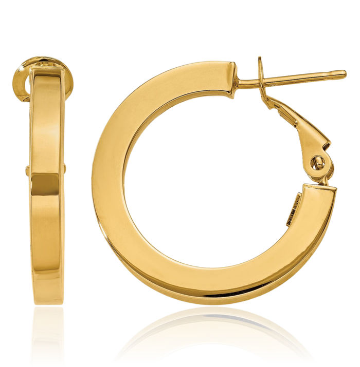 14K Solid Yellow Gold 3mm Square Tube Round Medium Hoop Earrings