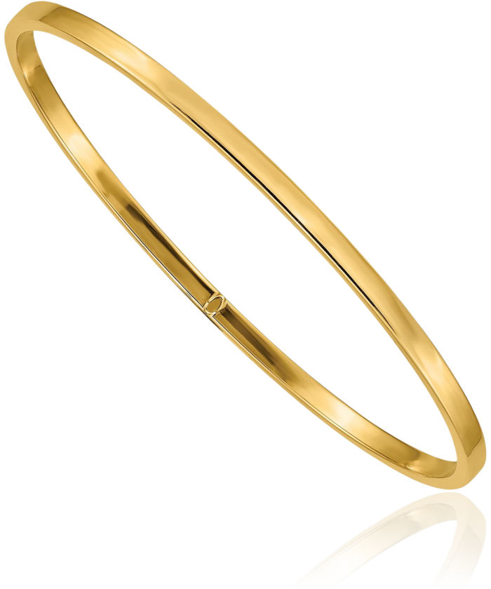 14K Solid Yellow Gold 3mm Square Tube Slip On Bangle Bracelet