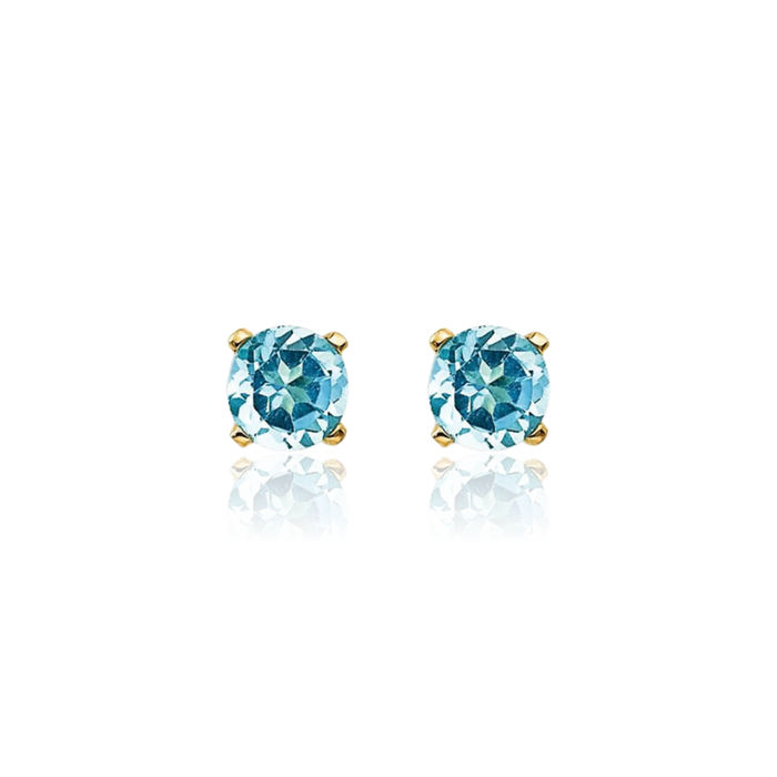 14K Solid Yellow Gold 3mm Swiss Blue Topaz Studs Gemstone Solitaire Earrings December Birthstone Jewelry