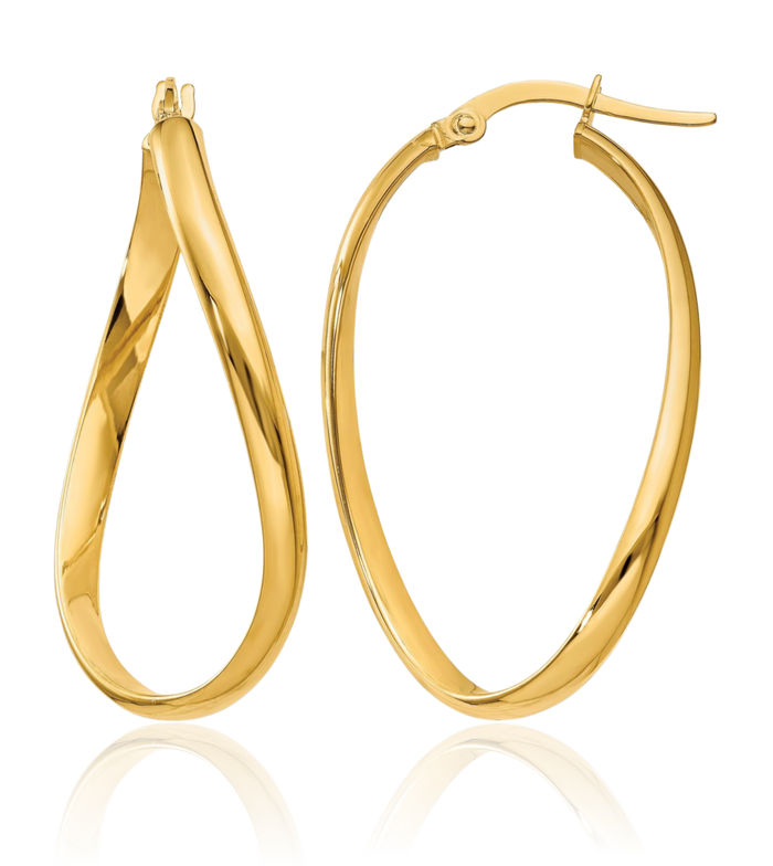 14K Solid Yellow Gold 3mm Twisted Oval Medium Hoop Earrings