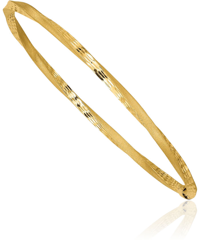 14K Solid Yellow Gold 3mm Twisted Slip On Bangle Bracelet