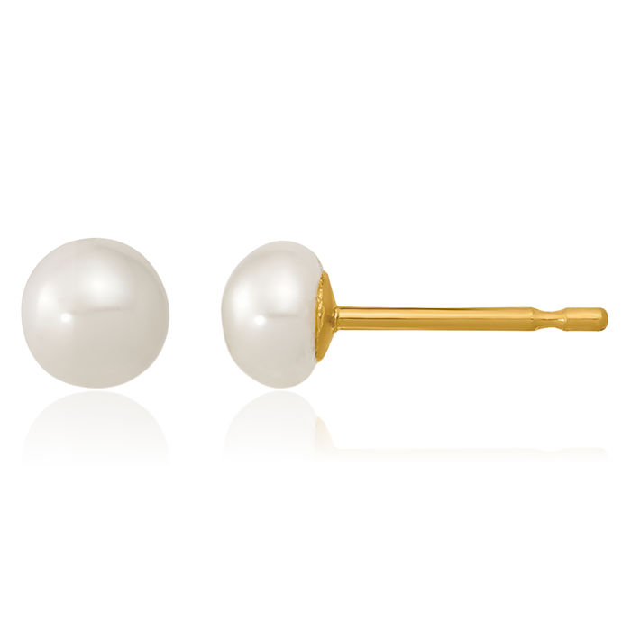 14K Solid Yellow Gold 3mm White Freshwater Cultured Pearl Necklace Bracelet Stud Earrings Set