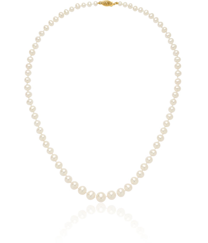 14K Solid Yellow Gold 4 8mm White Freshwater Cultured Pearl Graduated Necklace Chain