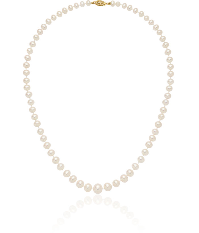 14K Solid Yellow Gold 4 9mm White Freshwater Cultured Pearl Graduated Necklace Chain