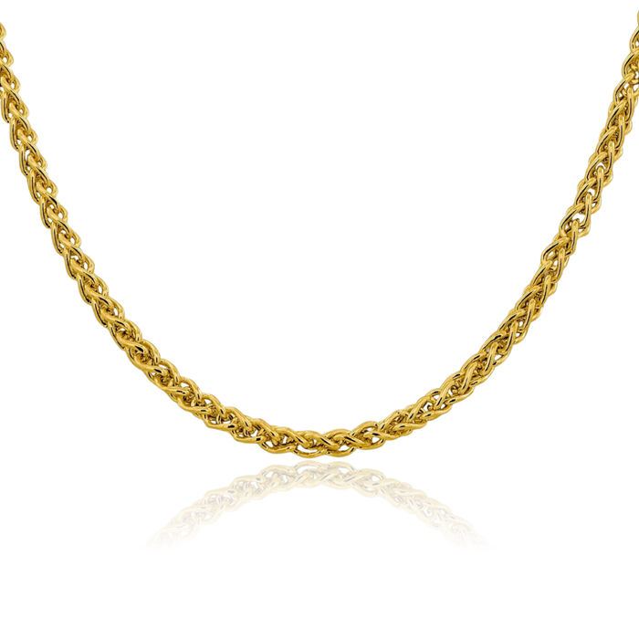 14K Solid Yellow Gold 4.15mm Spiga Wheat Link Chain Necklace