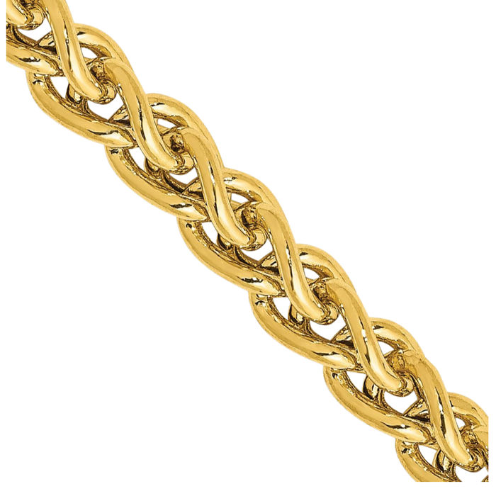 14K Solid Yellow Gold 4.15mm Spiga Wheat Link Chain Necklace