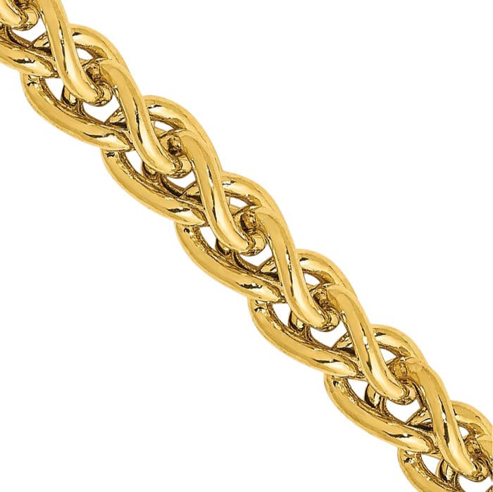 14K Solid Yellow Gold 4.15mm Spiga Wheat Link Chain Necklace