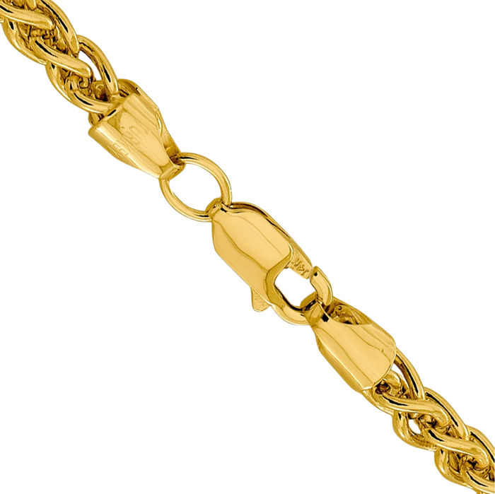 14K Solid Yellow Gold 4.15mm Spiga Wheat Link Chain Necklace