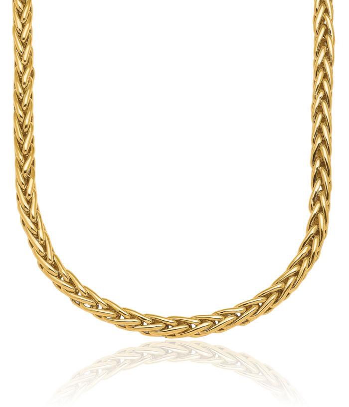 14K Solid Yellow Gold 4.1mm Spiga Wheat Link Chain Necklace