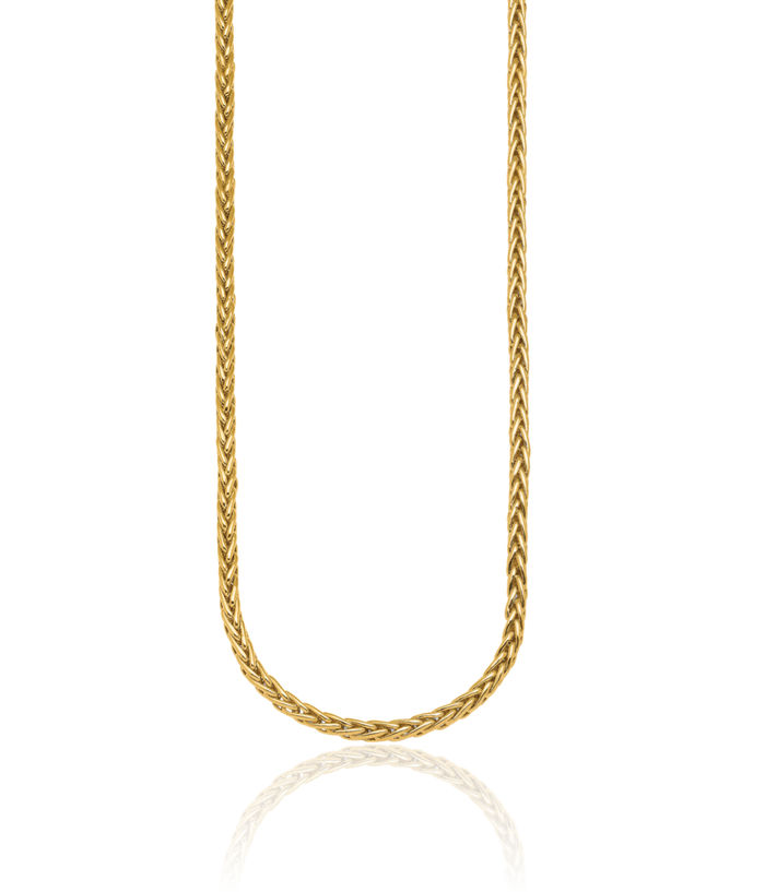 14K Solid Yellow Gold 4.1mm Spiga Wheat Link Chain Necklace