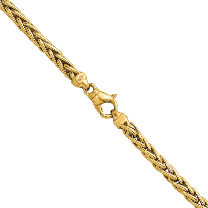 14K Solid Yellow Gold 4.1mm Spiga Wheat Link Chain Necklace