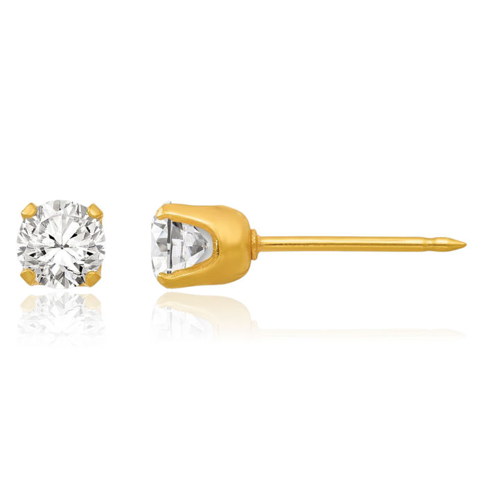 14K Solid Yellow Gold 4.25mm Cubic Zirconia CZ Stud Earrings